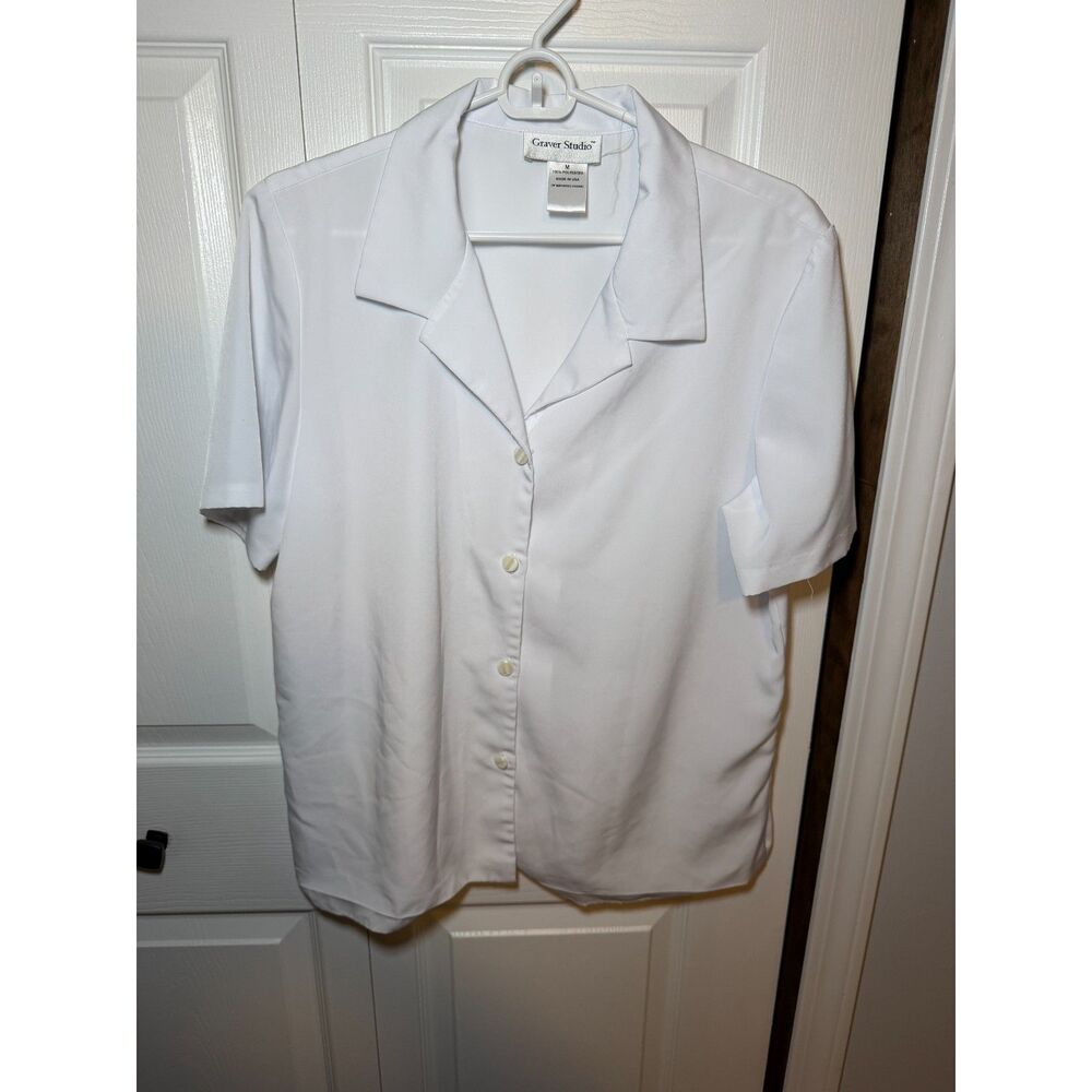 Vintage Graver Studio Women’s Medium White Button Front Short Sleeve Blouse 1850